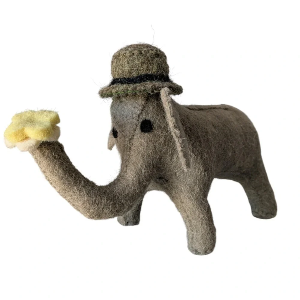 Wool Felt Elephant Piggy Bank Zoo Animal Nursey Baby Whimsical Decor Gray